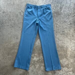 Vintage 70s Blue Textured Polyester Slacks Talon Zipper 34